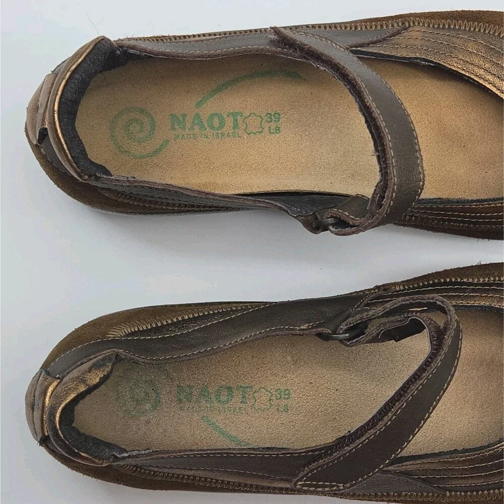Naot Shoes Women Sz 39 US 8-8.5 Kirei Mary Jane Brown Suede Hook & Loop Comfort